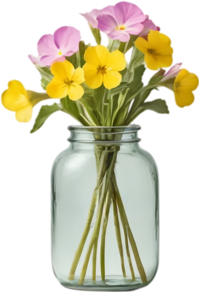 Rustic Elegance, Primrose Blossoms in Antique Jar. . png