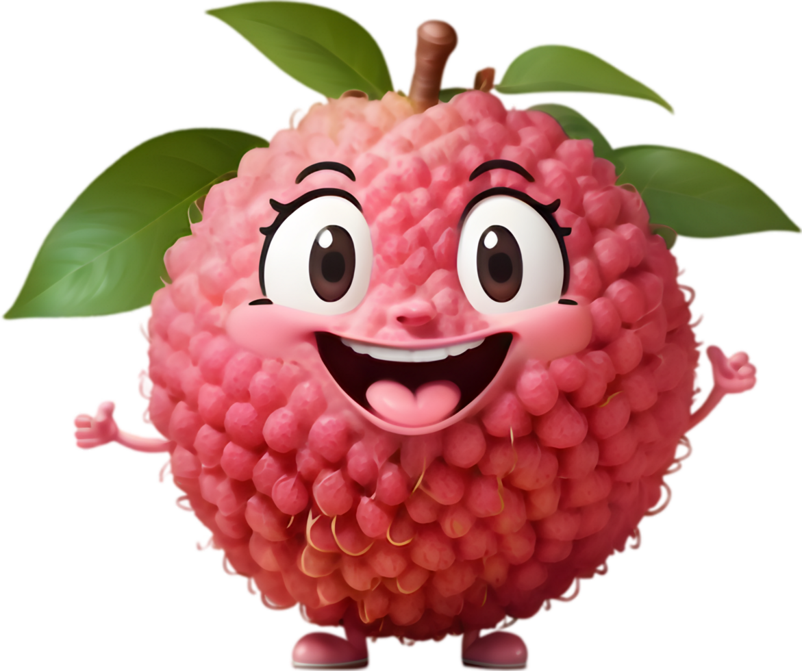 Vibrant Cartoon Lychee with a Joyful Expression. . png