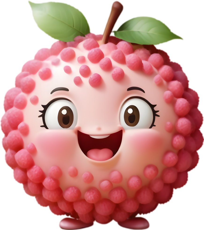 Whimsical Cartoon Lychee Fruit with Cheerful Face. . png