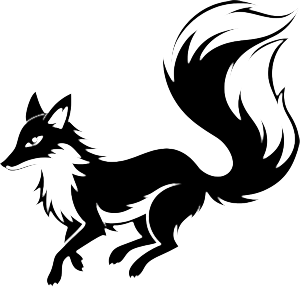 Artistic Representation of a Playful Bushy-Tailed Black Fox. . png