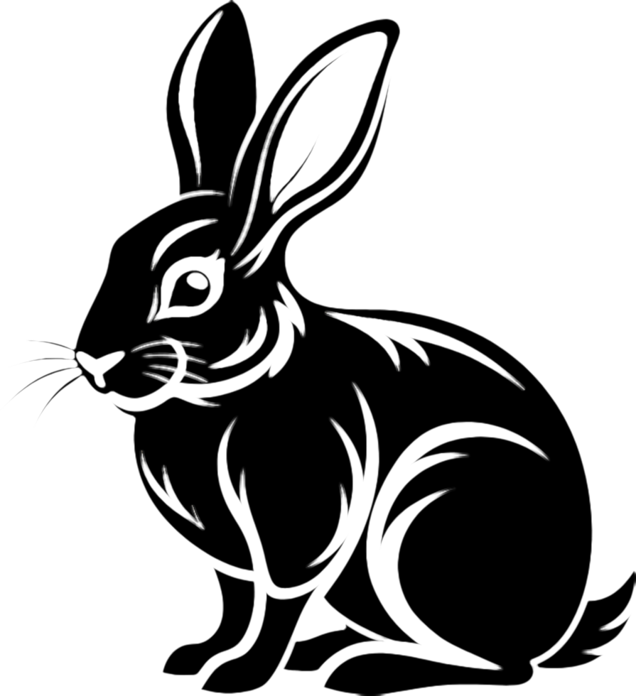Stylish Black Rabbit Silhouette for Greeting Cards. . png