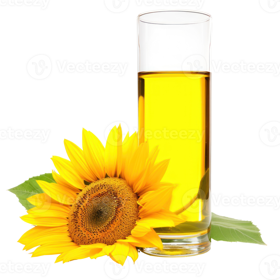 sunflower and glass of oil isolate on transparent background png
