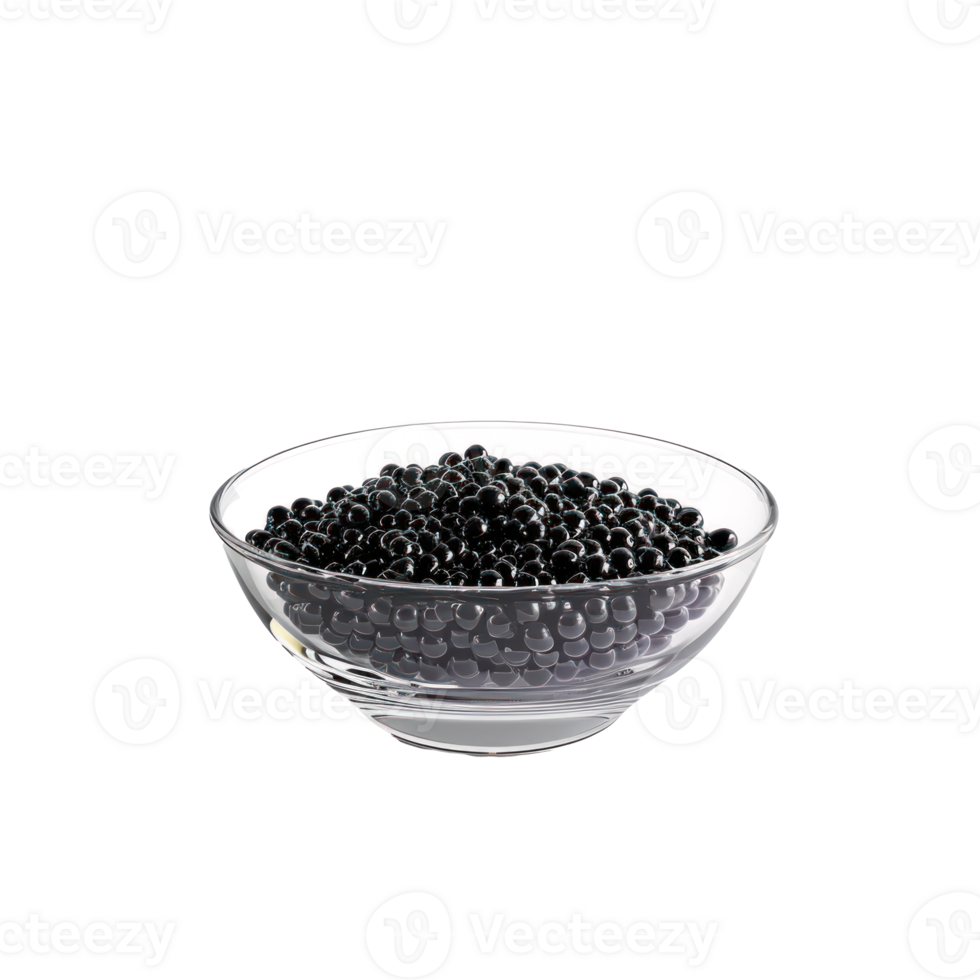 black bauble tea in a glass bowl on a transparent background png