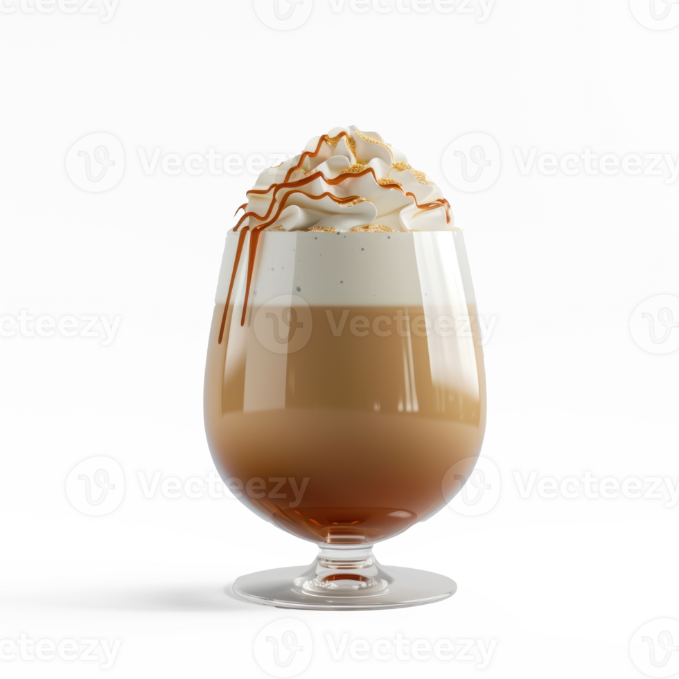 a glass of coffee with whipped cream and caramel png
