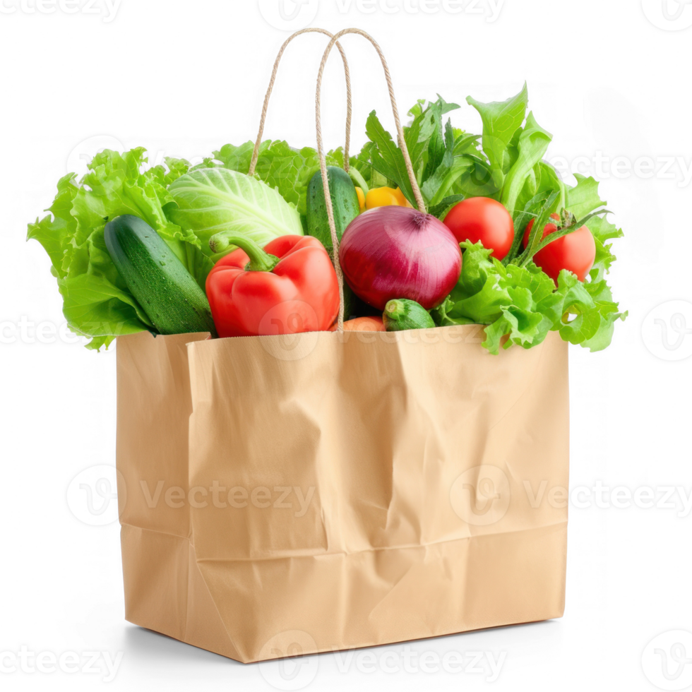 fresh vegetables in paper bag on transparent background png