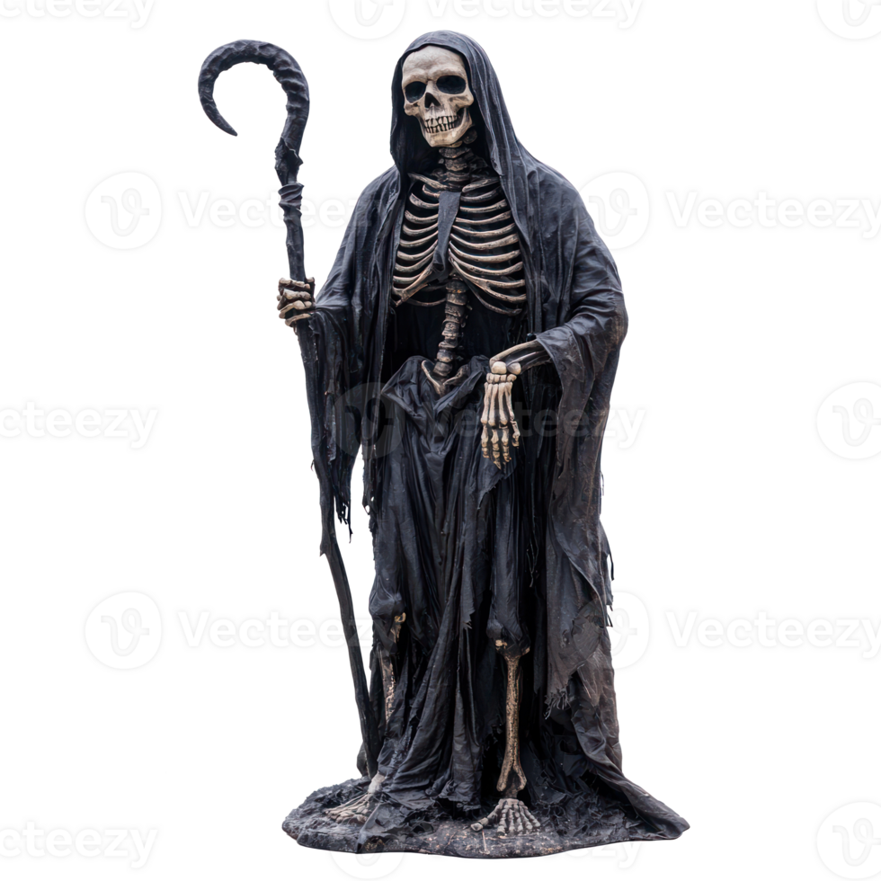a statue of a skeleton holding a scythe png