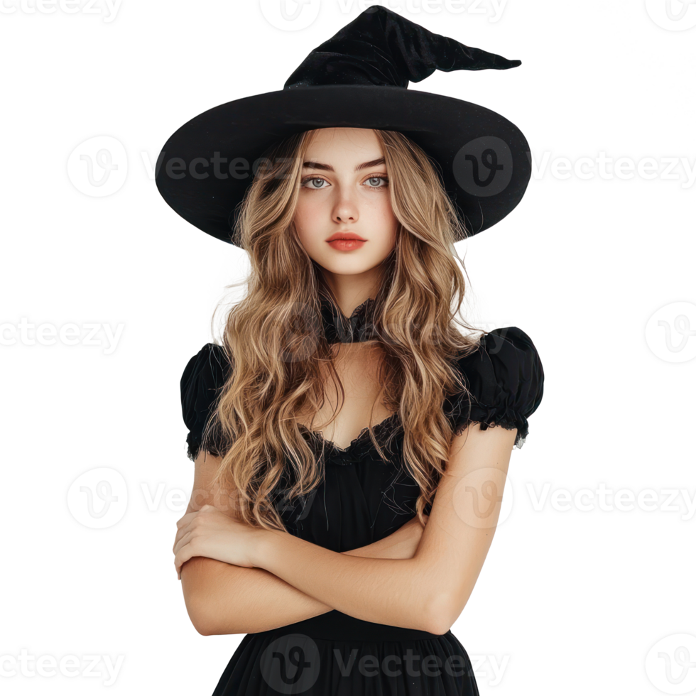 beautiful young woman in black witch hat png