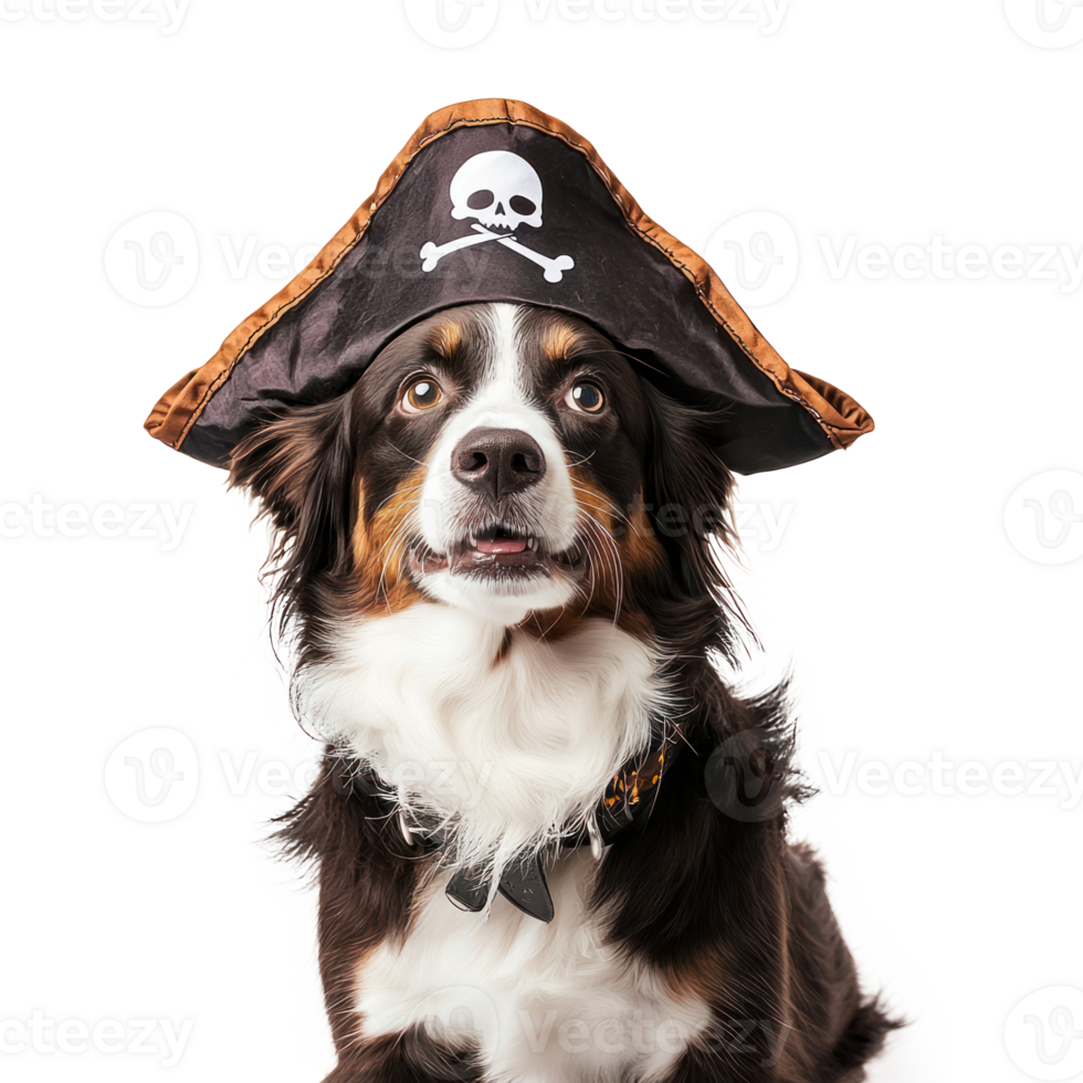 a dog wearing a pirate hat on a white background png