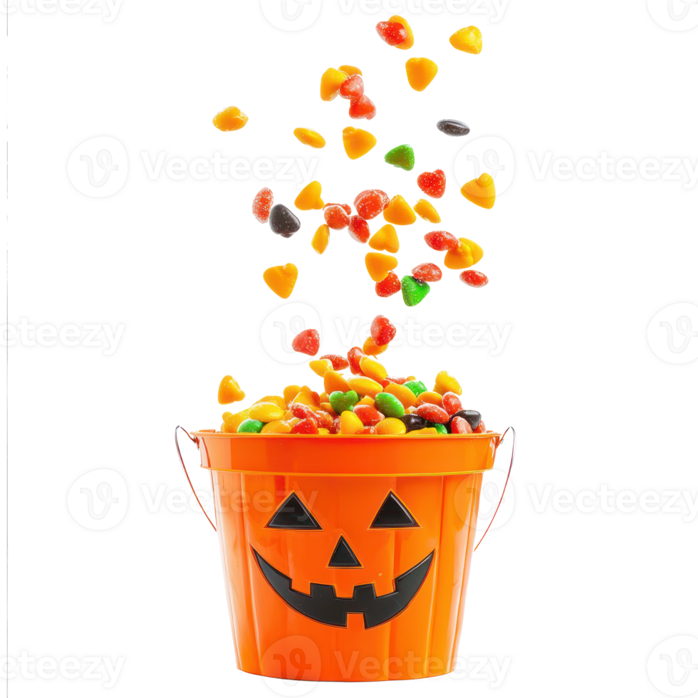 candy falling into Jack o Lantern bucket isolate on transparency background png