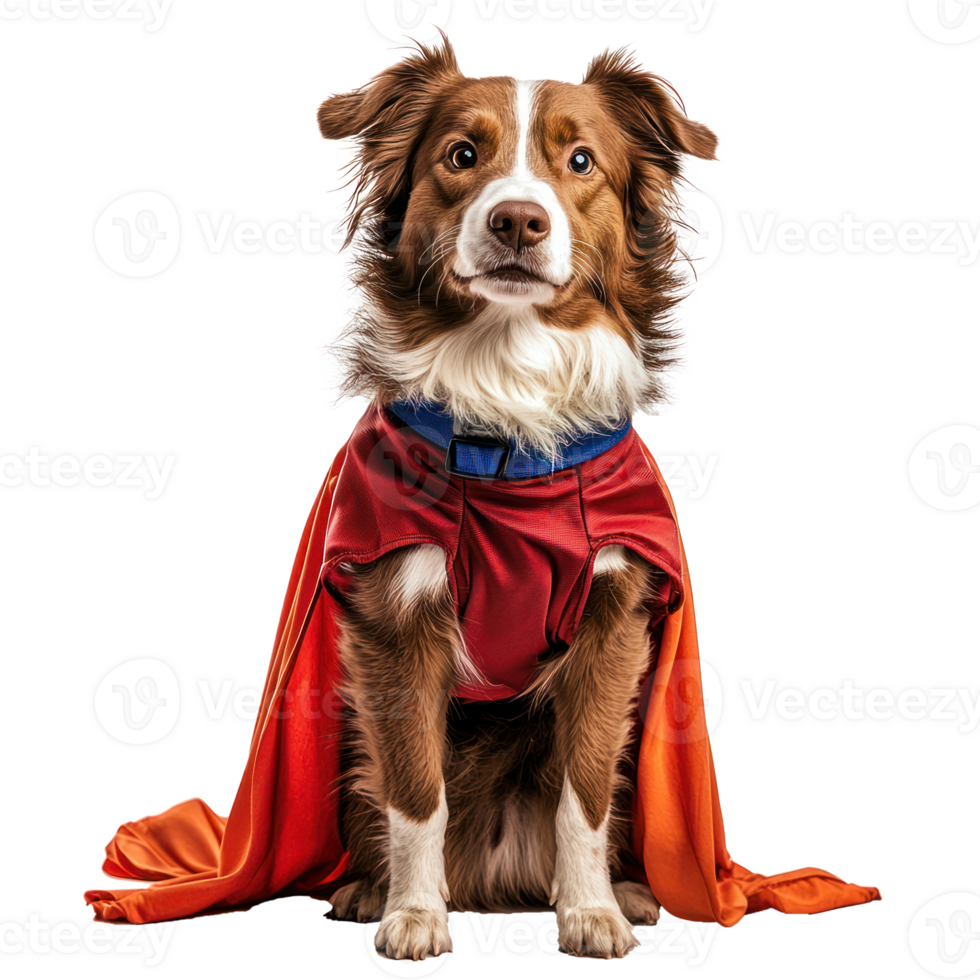 a dog dressed as a superhero on a white background png