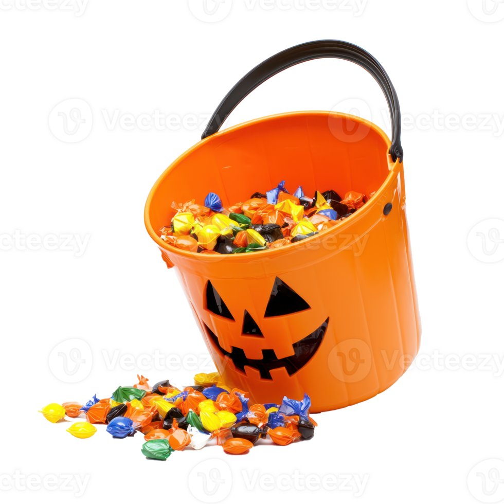 halloween bucket with candy isolate on transparency background png