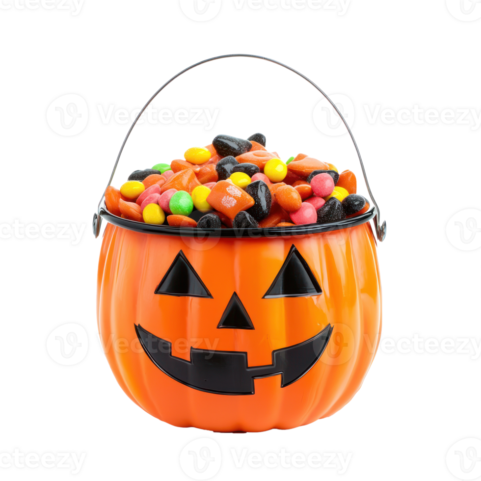 halloween candy bucket with candy isolate on transparency background png