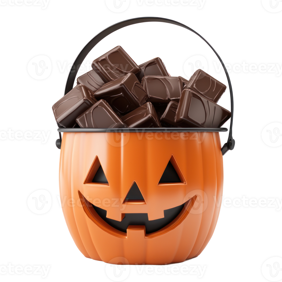 halloween candy bucket with chocolate in it on a transparent background png