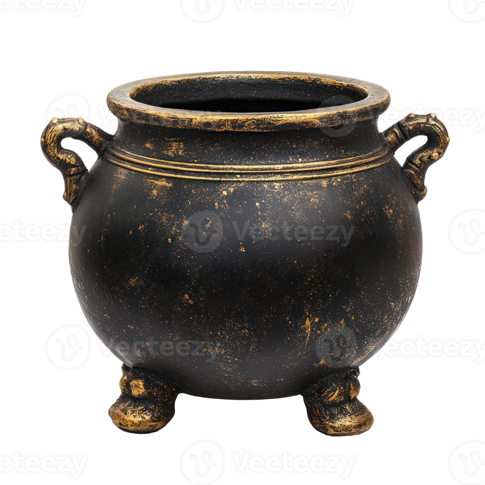 a black pot with a gold handle png