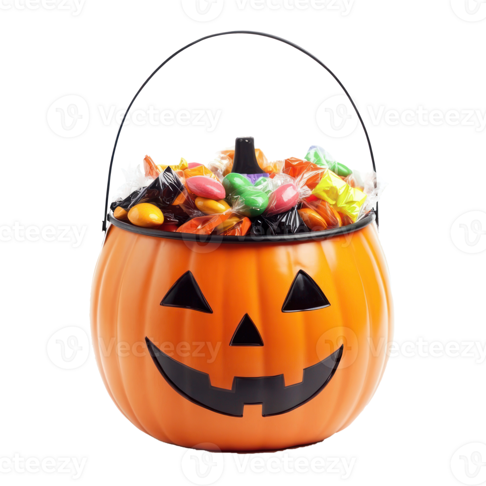 halloween candy bucket with candy isolate on transparency background png