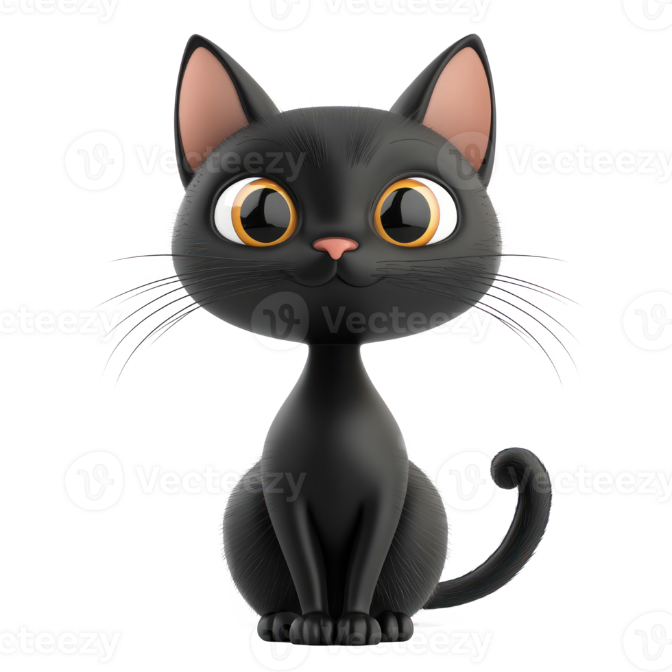 cartoon black cat on transparent background png