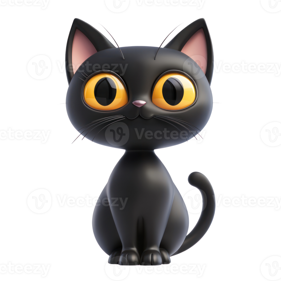 cartoon black cat with yellow eyes on transparent background png