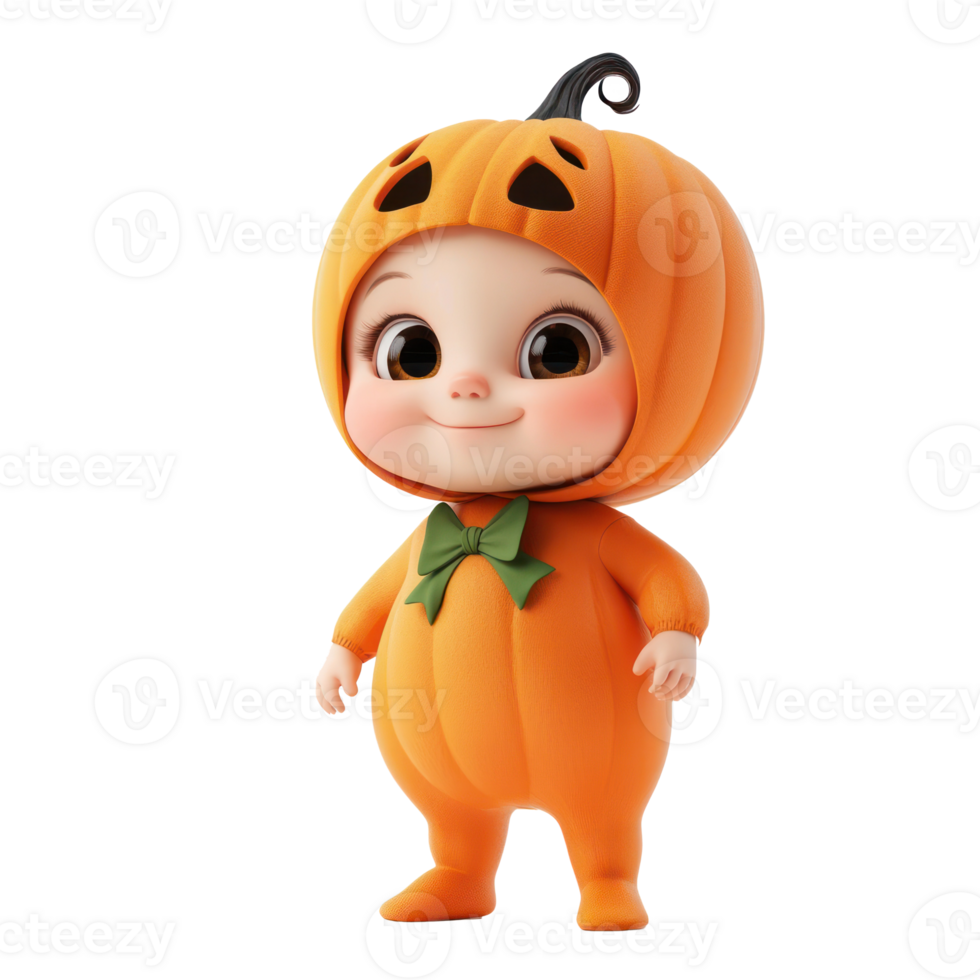 a baby in a pumpkin costume on a transparent background png