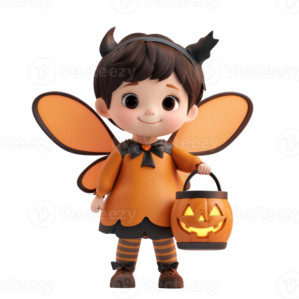 halloween cartoon character with wings and pumpkin png