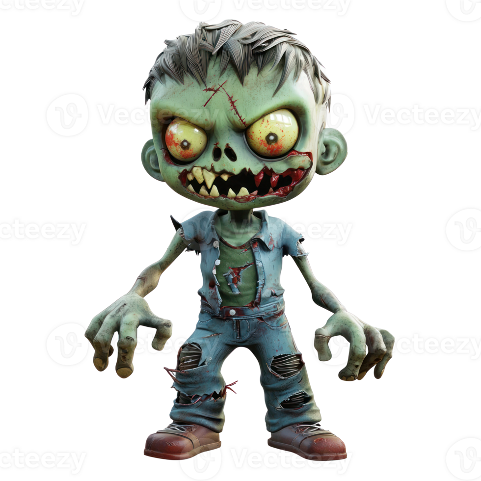 zombie cartoon character with a red eye and a big head png