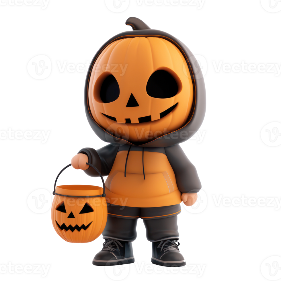 halloween pumpkin character with a bucket of candy png