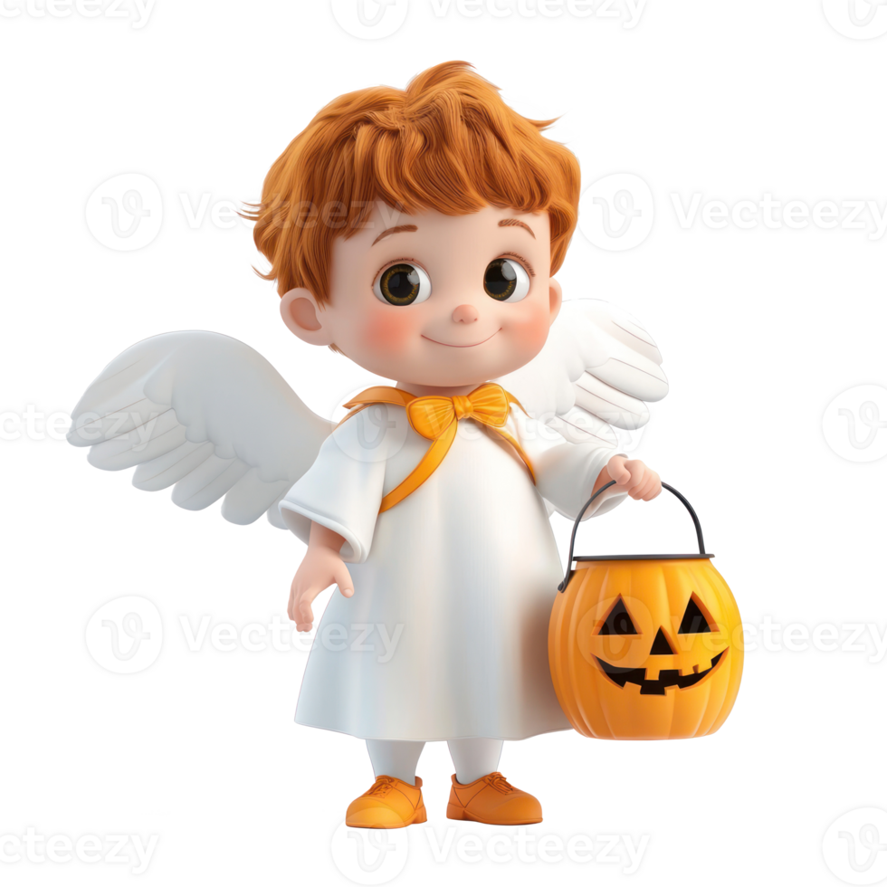 halloween angel with pumpkin bag png