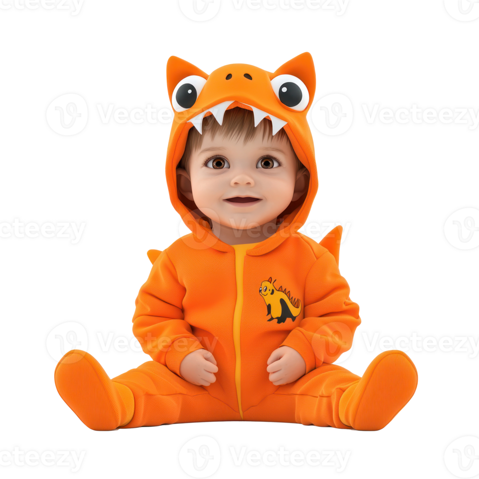 a baby in an orange dinosaur costume png