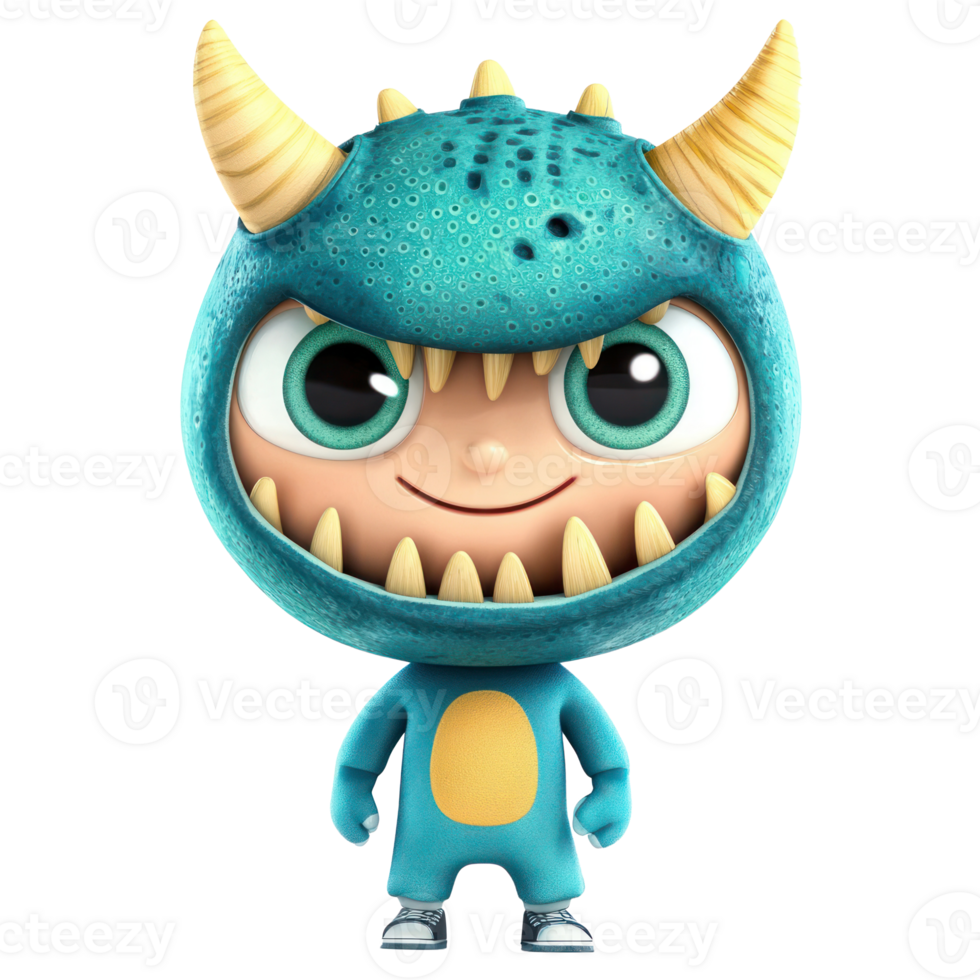 Little kid wearing Monster mask, 3D, cartoon isolate on transparency background png