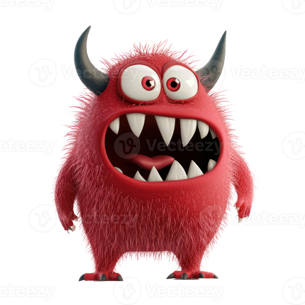 a red monster with big teeth and big eyes png