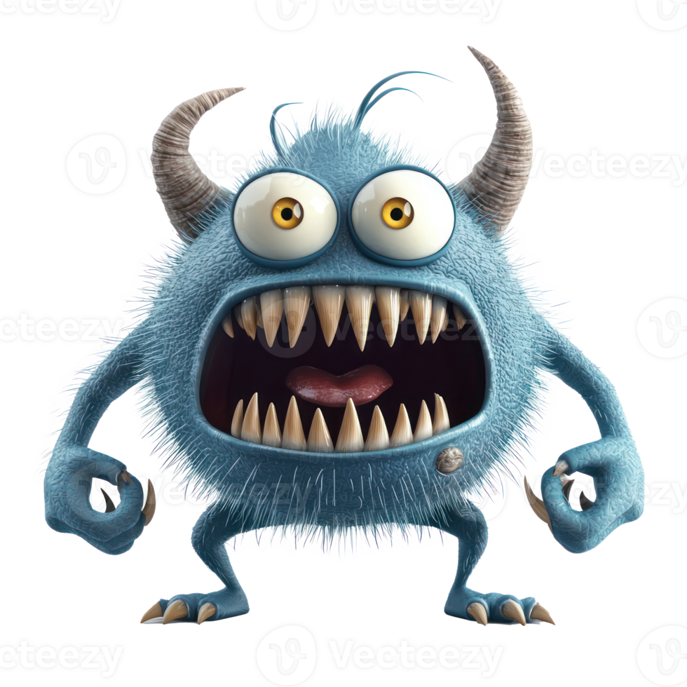 blue monster with big teeth and big eyes png