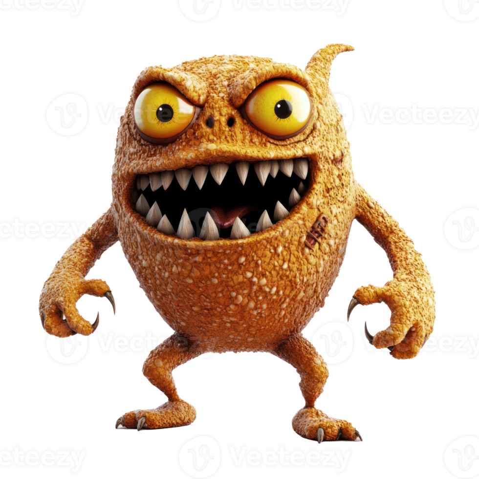 an orange monster with big teeth and big eyes png