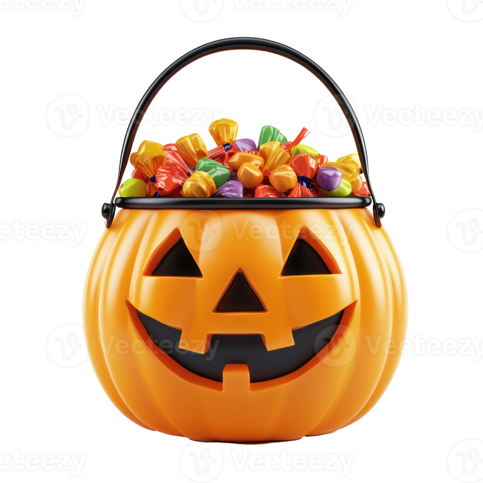 halloween candy bucket with candy on transparent background png