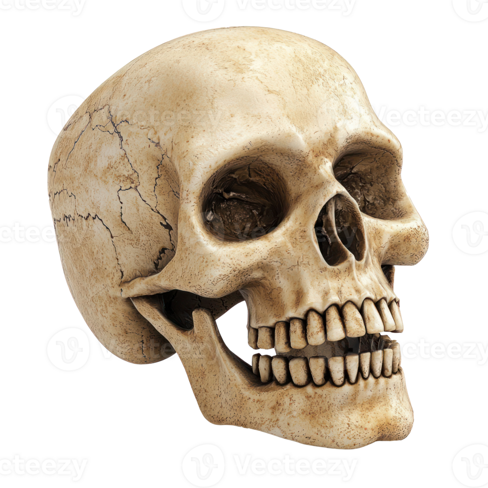 a skull with a missing tooth on a transparent background png