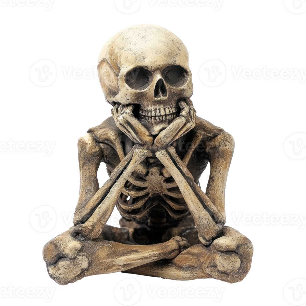 skeleton sitting on the floor with his hands on his chin png