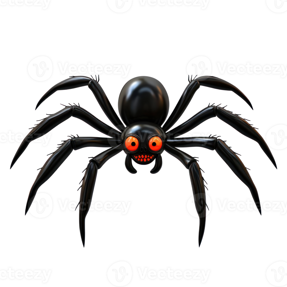 a cartoon spider with orange eyes on a transparent background png