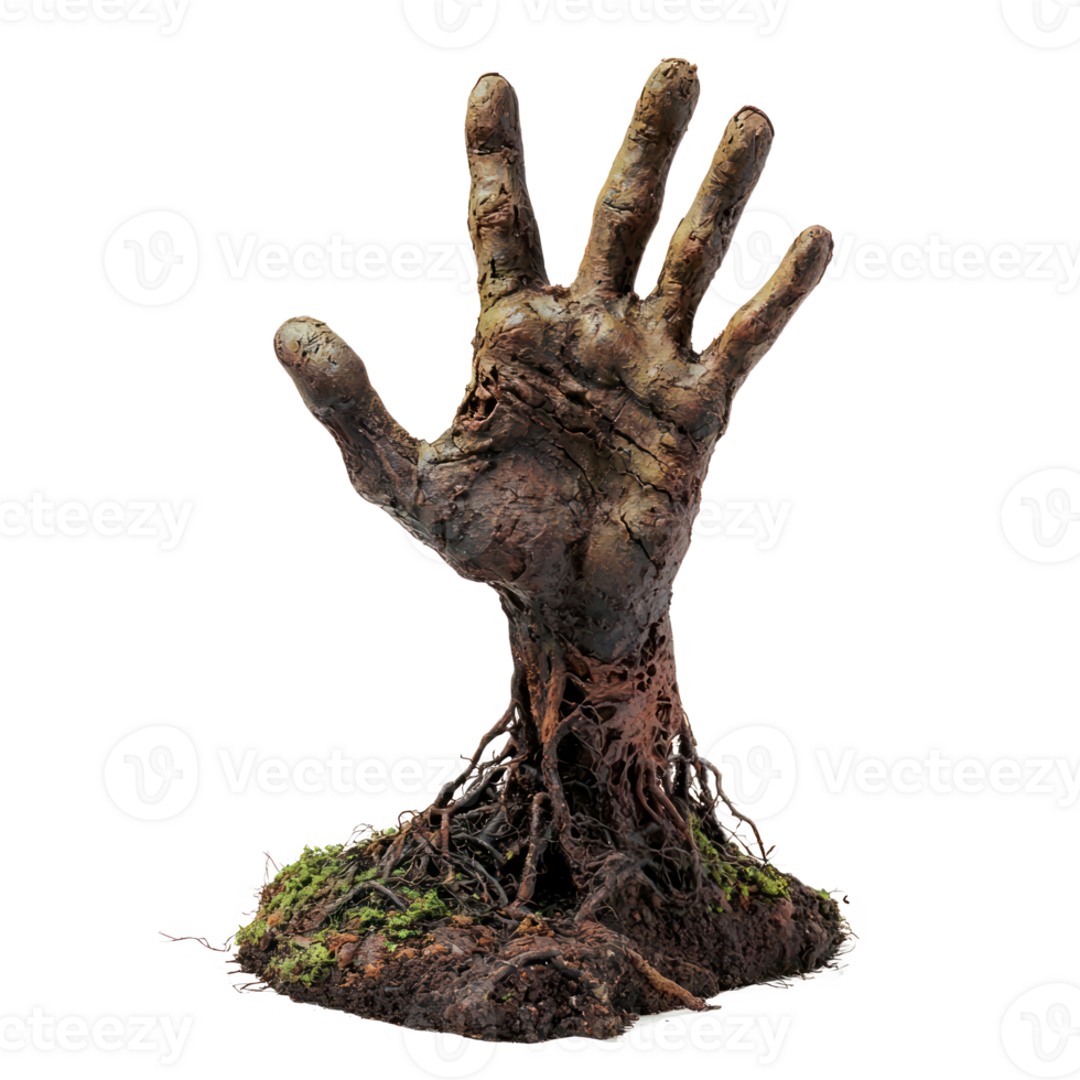 a hand with roots and dirt on it, on a white background png