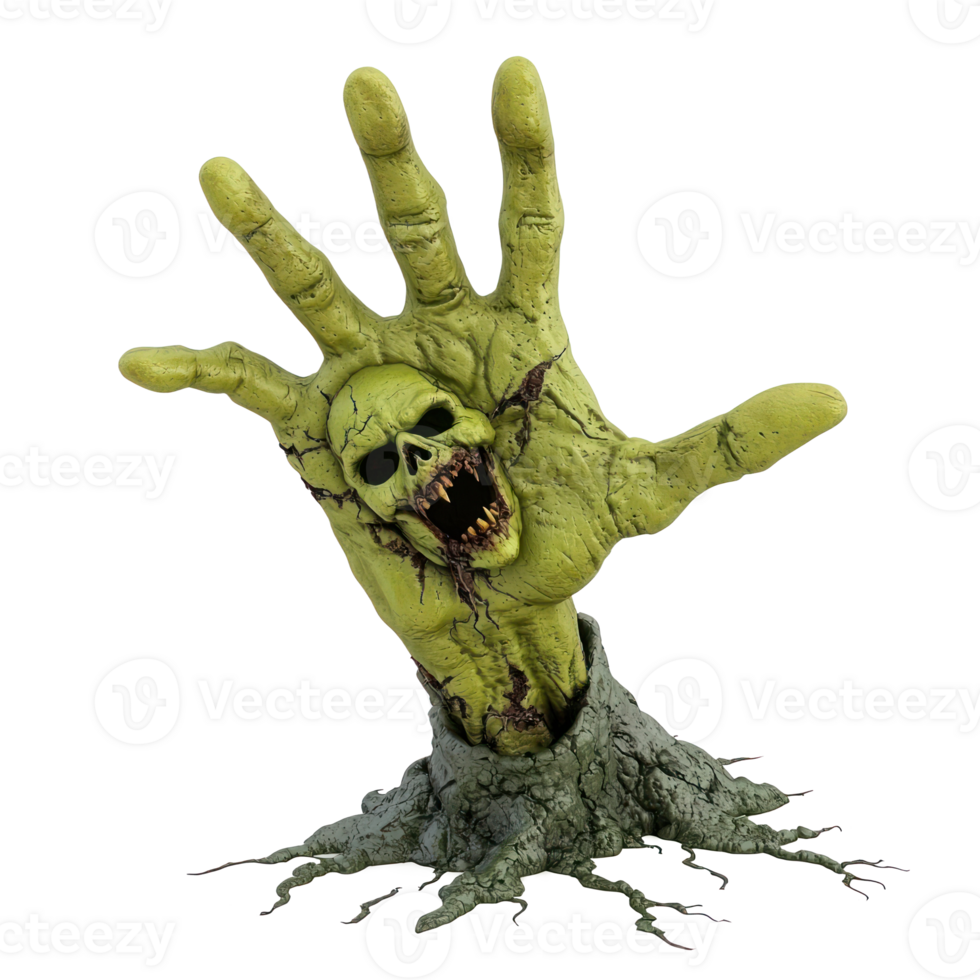 a green hand with a zombie face on it png