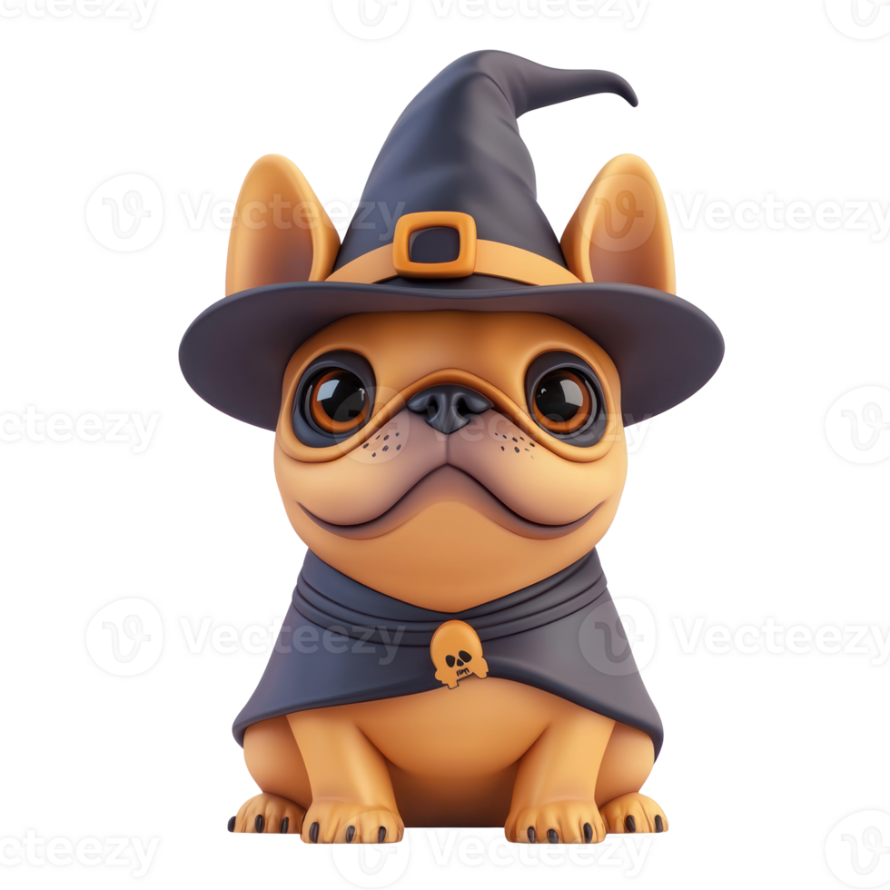 french bulldog in witch hat isolate on transparency background png