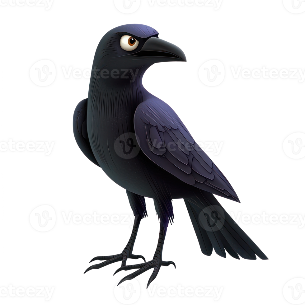 a black crow standing on a white background png