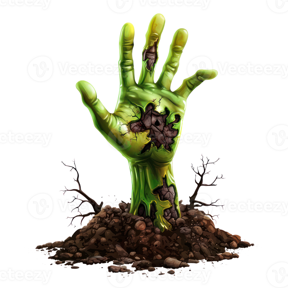 zombie hand with dirt and tree on it png