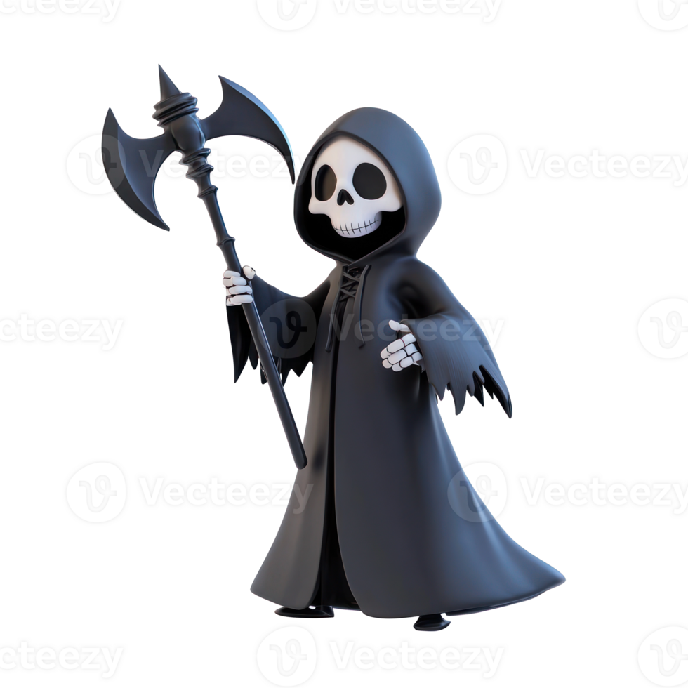 cartoon grim reaper with scythe on transparent background png