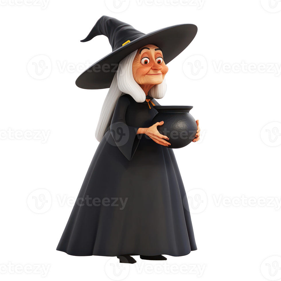cartoon witch holding a pot of magic potion png