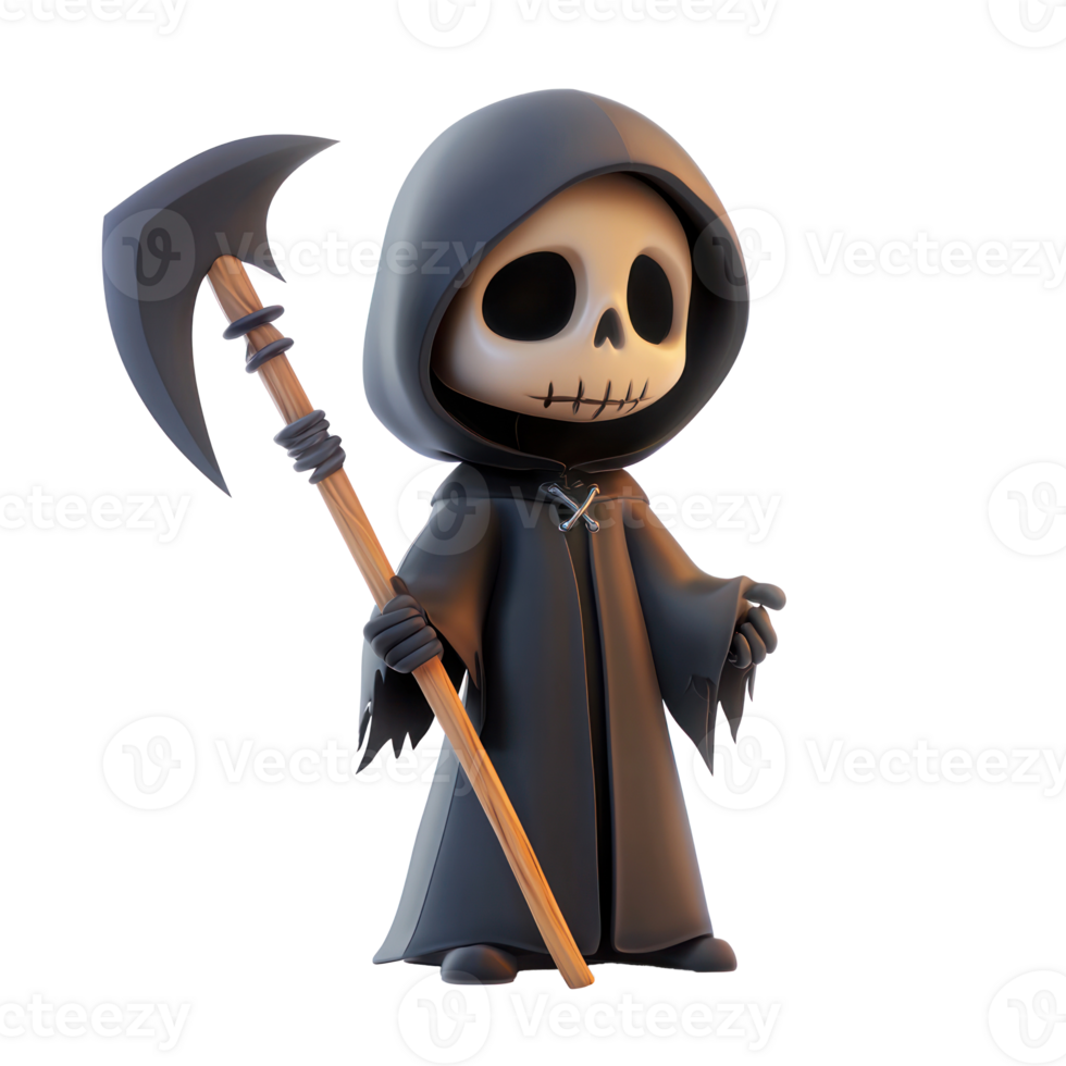 cartoon grim reaper with scythe on transparent background png
