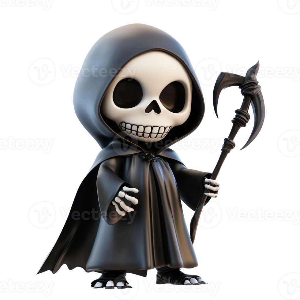 cartoon grim reaper with scythe on transparent background png