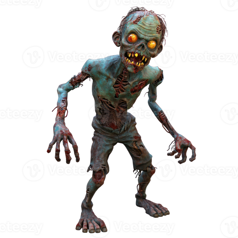 a zombie character with red eyes and a big head png
