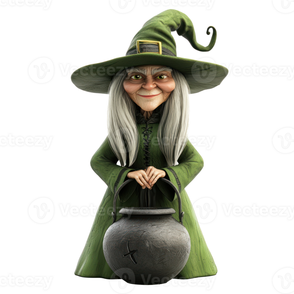 a cartoon witch holding a cauldron png