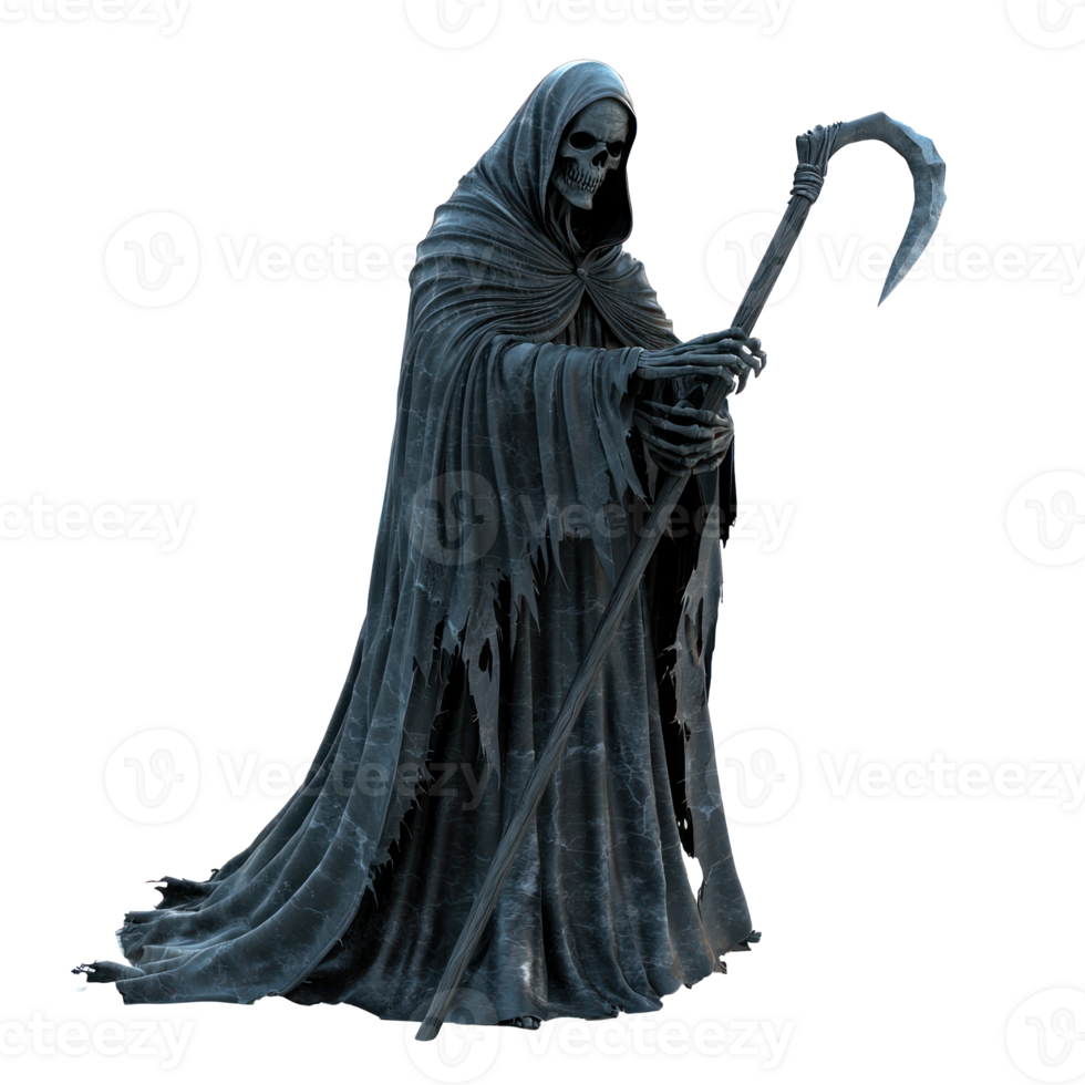 a grim reaper holding a scythe on a transparent background png