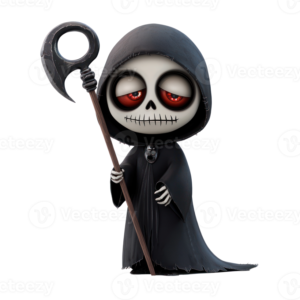 cartoon grim reaper with scythe on transparent background png