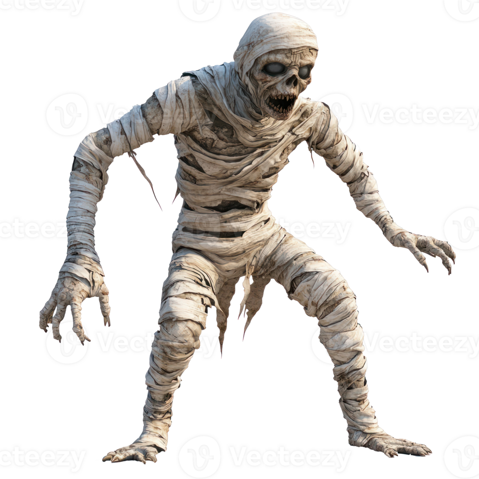 Scary Halloween mummy isolate on transparent background png