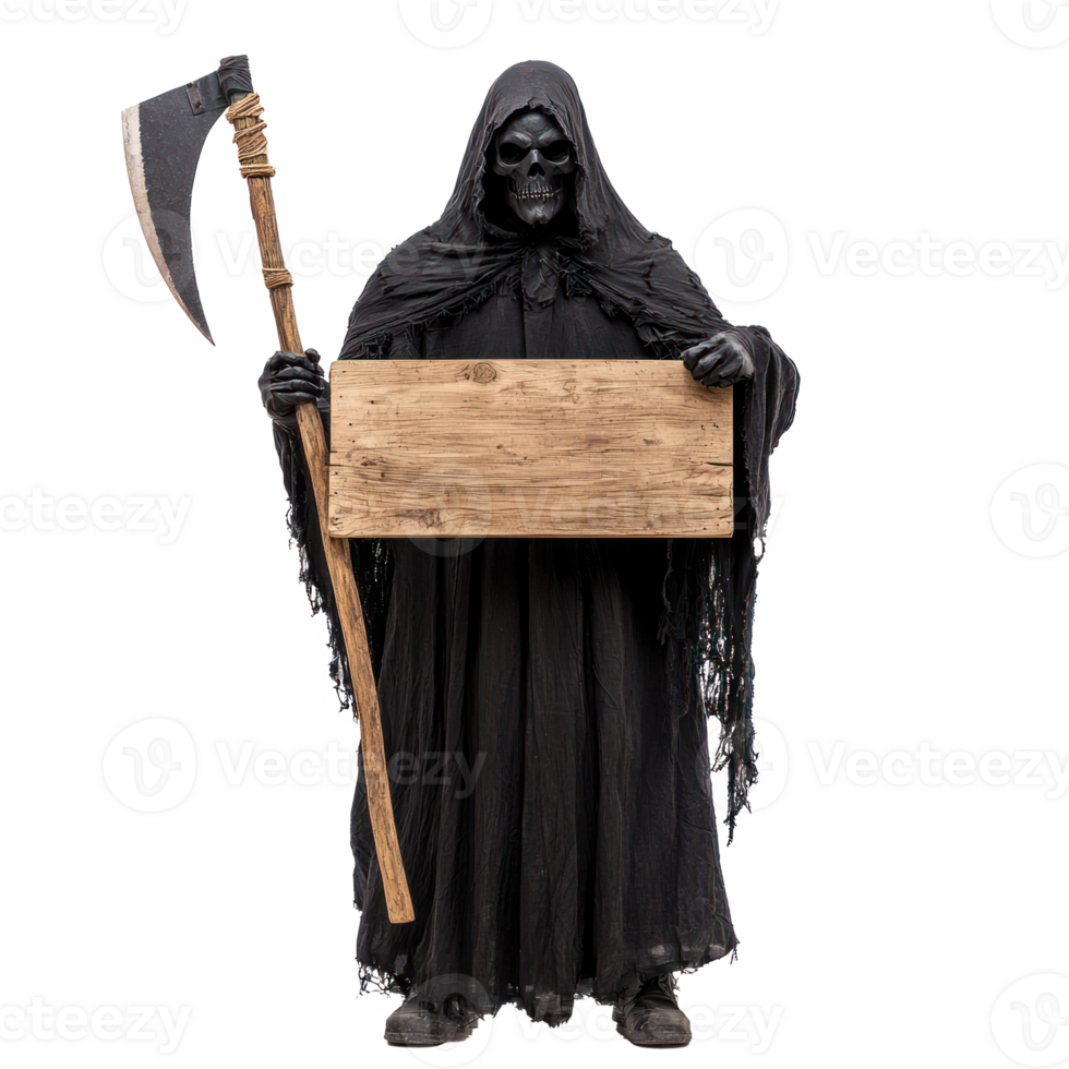 a grim reaper holding a wooden sign png
